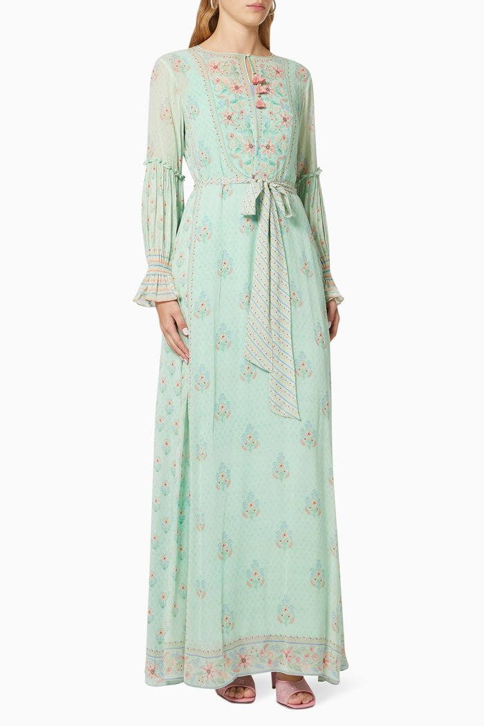 

Floral Print Belted Kaftan, Green