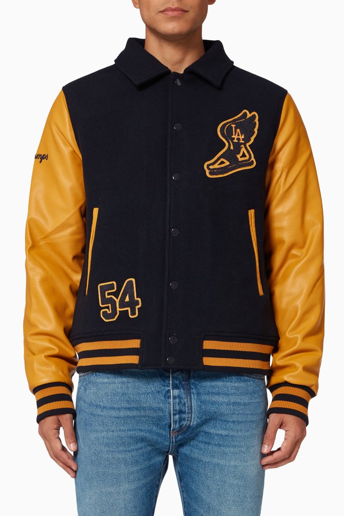 

Mixed Varsity Bomber Jacket in Wool-rich Melton Fabric, Multicolour