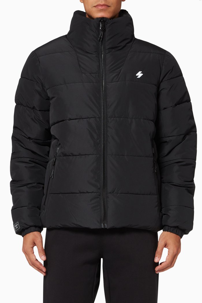 

Non Hooded Sports Puffer Jacket, Black