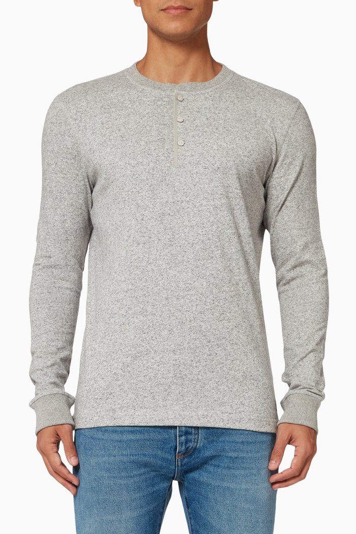 

Long Sleeve Henley Top in Organic Cotton, Grey