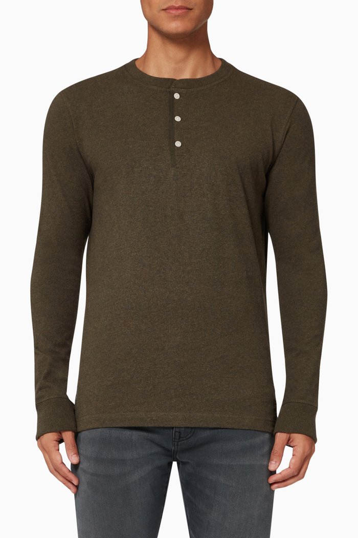

Long Sleeve Henley Top in Organic Cotton, Green