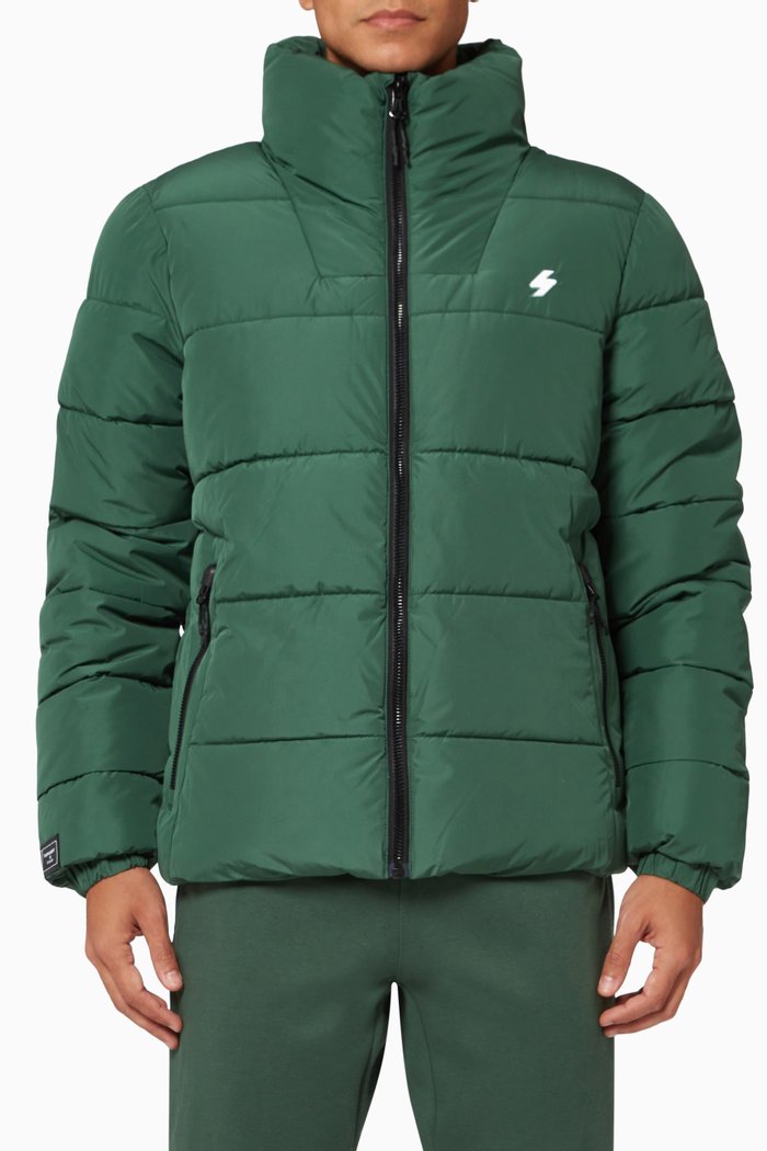 

Non Hooded Sports Puffer Jacket, Green