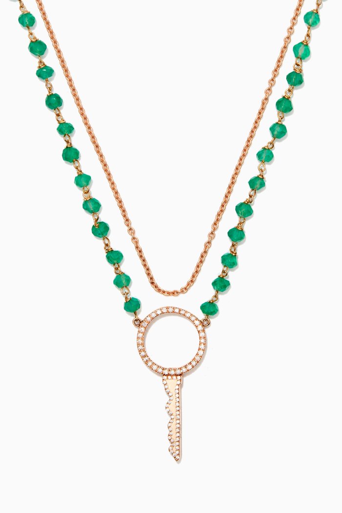 

Key to My Heart Diamond Necklace with Emeralds in 18kt Rose Gold