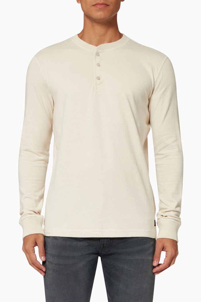 

Long Sleeve Henley Top in Organic Cotton, White