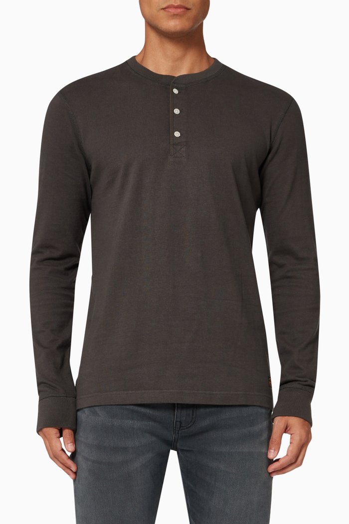 

Long Sleeve Henley Top in Organic Cotton, Black