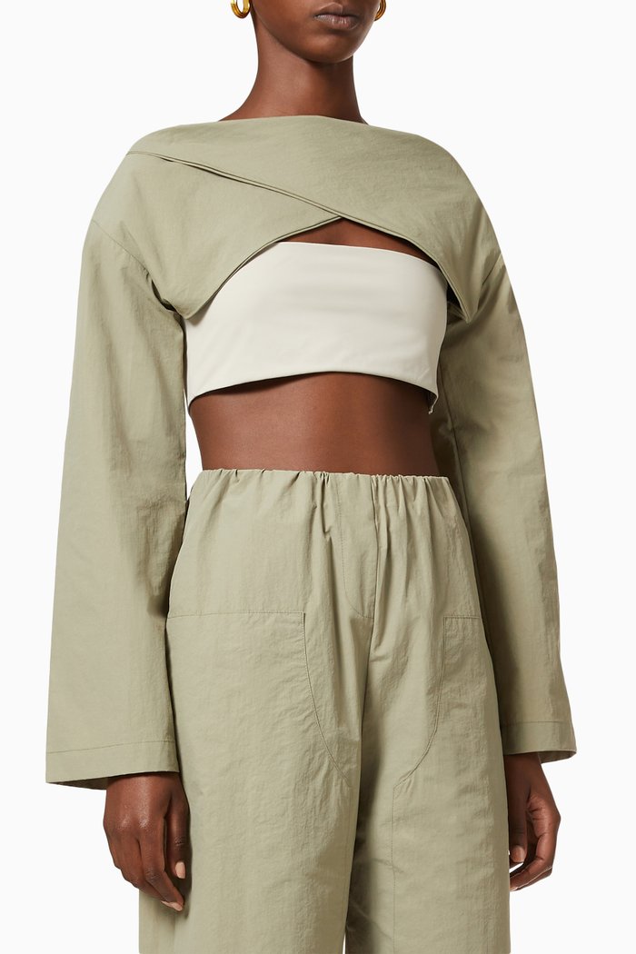 Twist Bandeau in Repurposed Sports Stretch, Neutral
