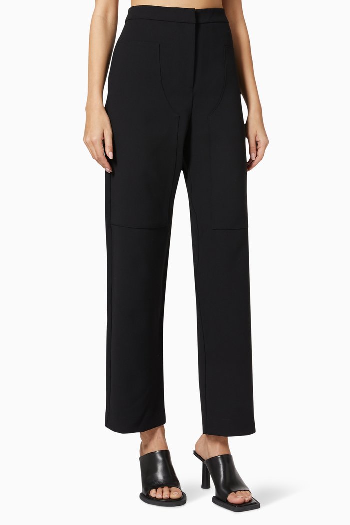 

Slouchy Suit Trousers in Bonded Stretch Fabric, Black