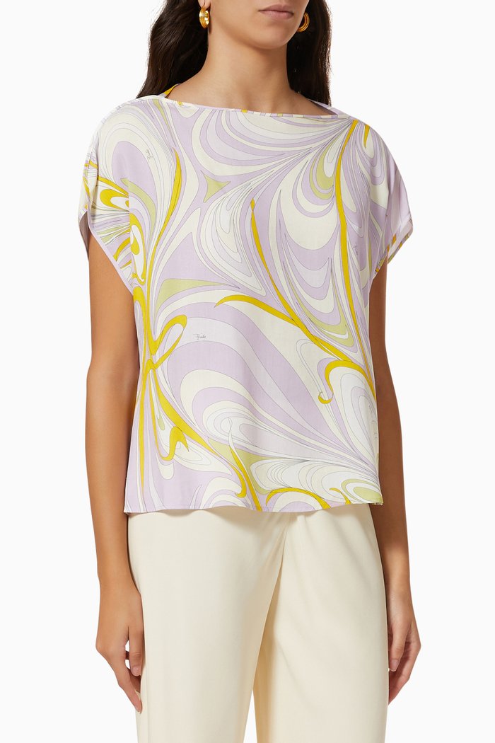 

Onde Print Top in Rayon, Purple