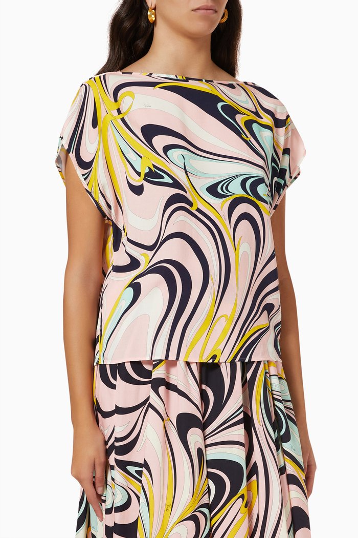 

Onde Print Top in Rayon, Pink