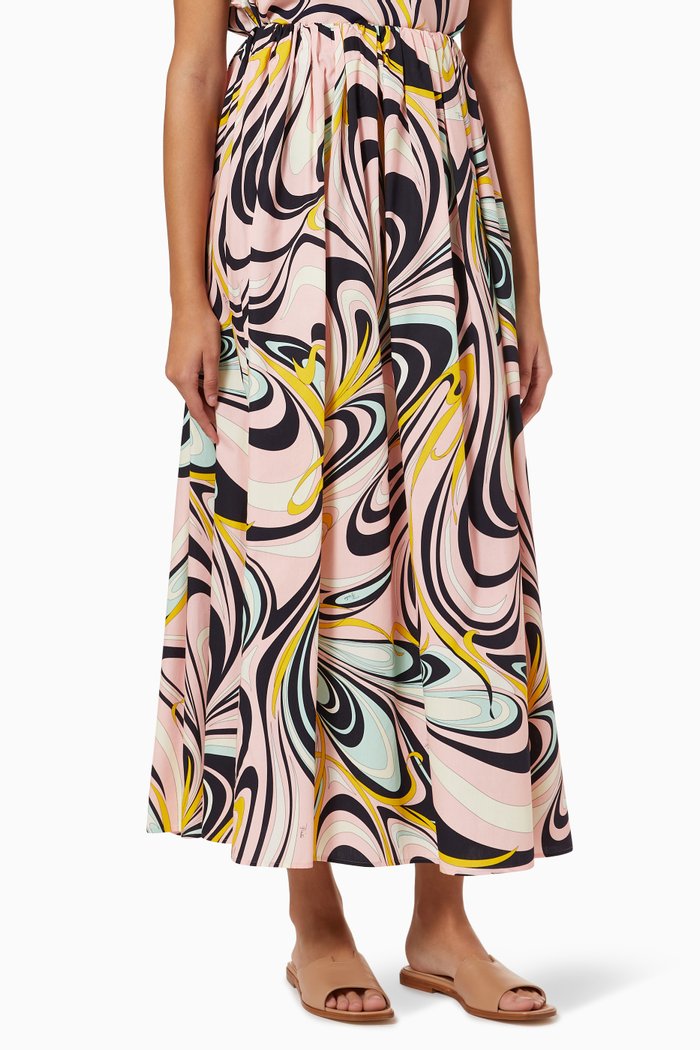 

Onde Print Maxi Skirt in Cotton, Pink