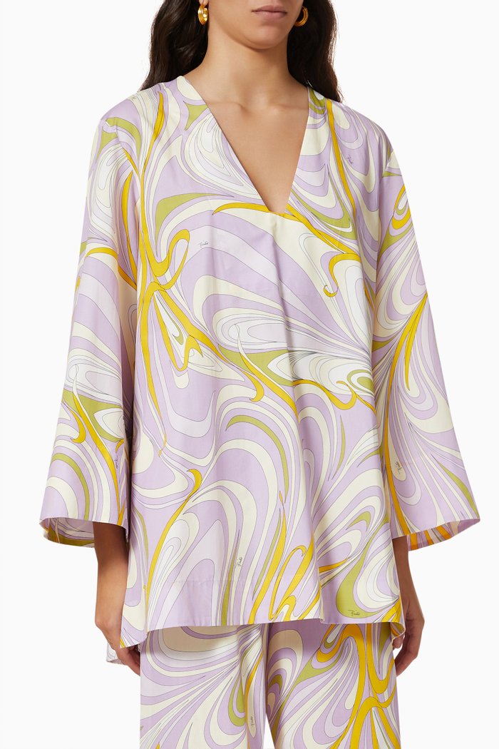 

Onde Print Dress in Sustainable Cotton, Purple