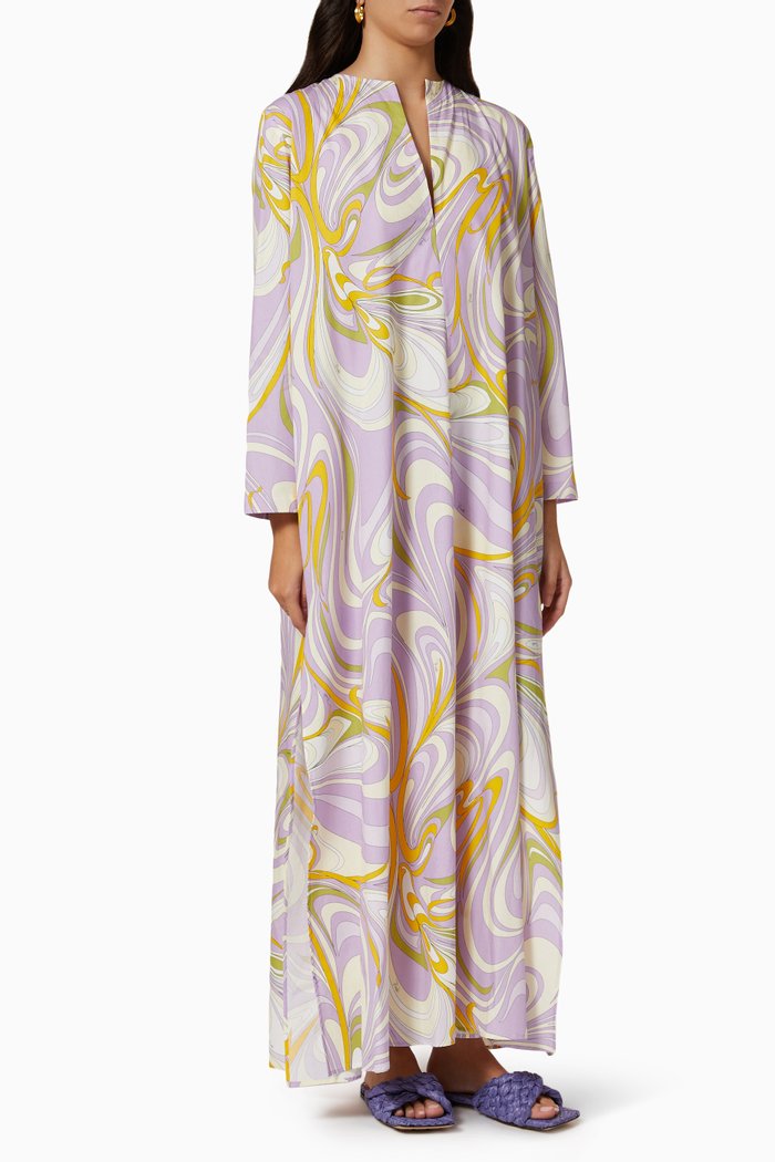 

Onde Print Kaftan Dress in Cotton, Purple