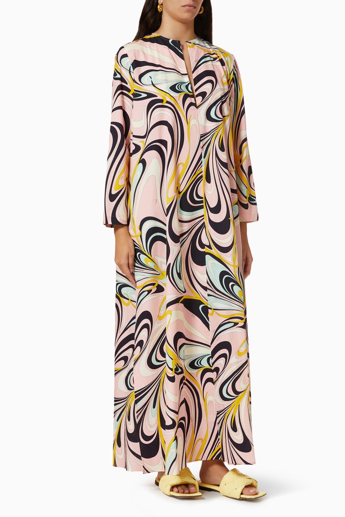 

Onde Print Kaftan Dress in Cotton, Pink
