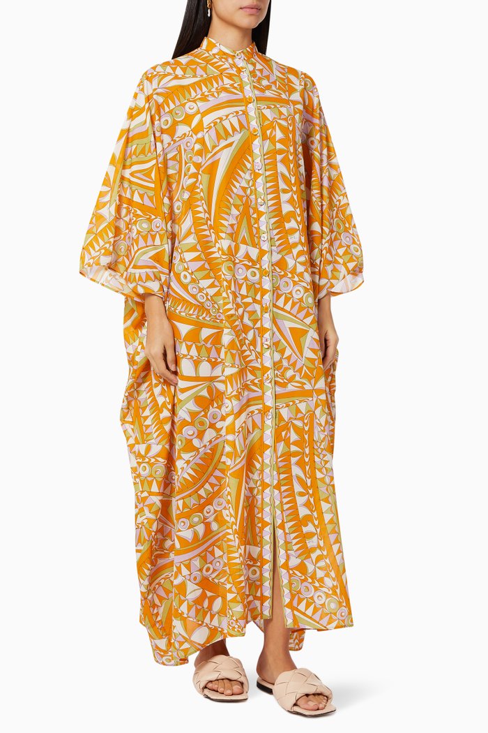 

Bandierine Print Chemisier Kaftan in Cotton, Orange