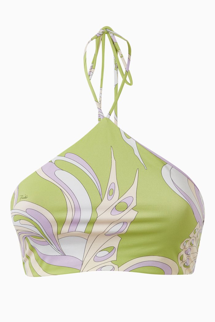 

Farfalle Halter Bikini Top, Green