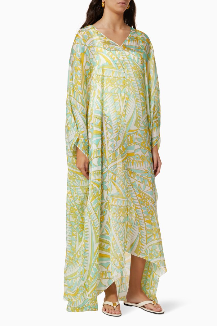 

Bandierine Print Kaftan in Silk, Green