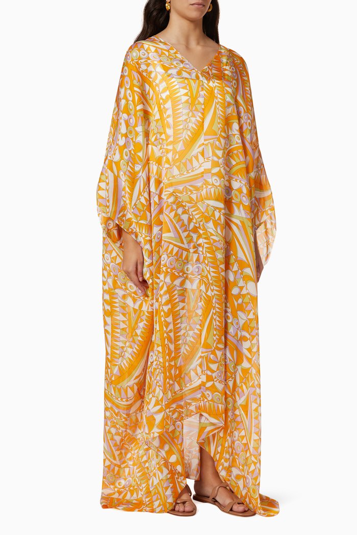

Bandierine Print Kaftan in Silk, Orange