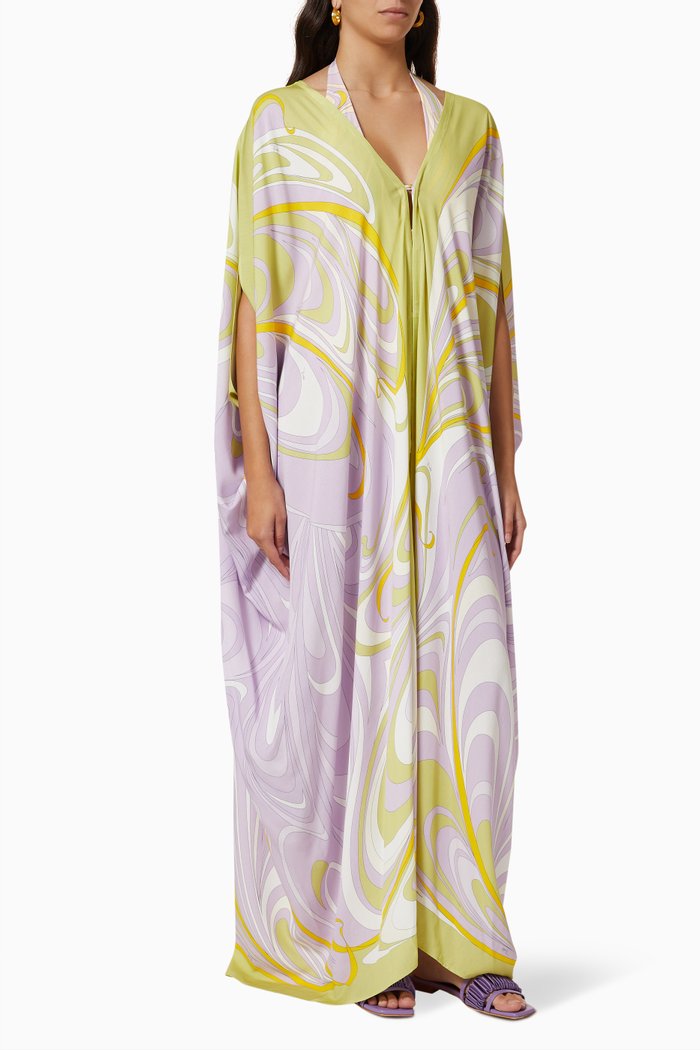 

Onde Print Kaftan Dress in Rayon, Purple