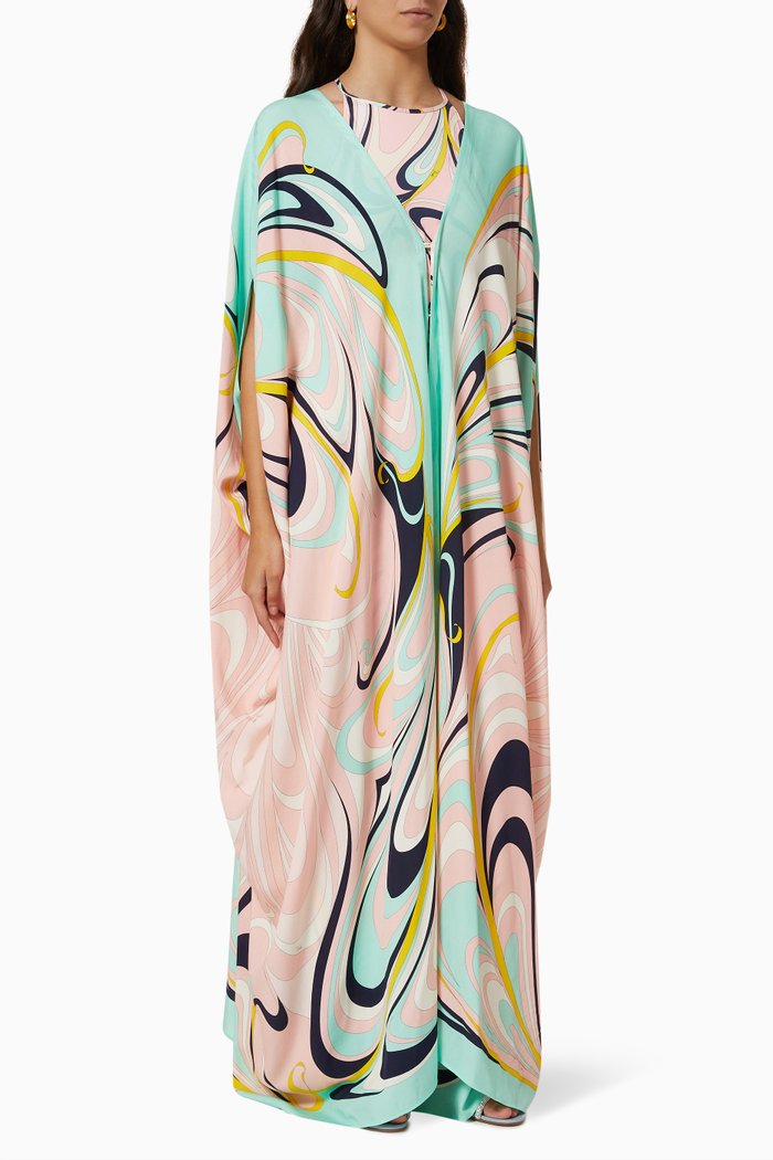 

Onde Print Kaftan Dress in Rayon, Pink