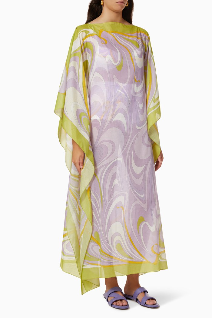 

Onde Print Kaftan Coverup Dress in Cotton, Purple