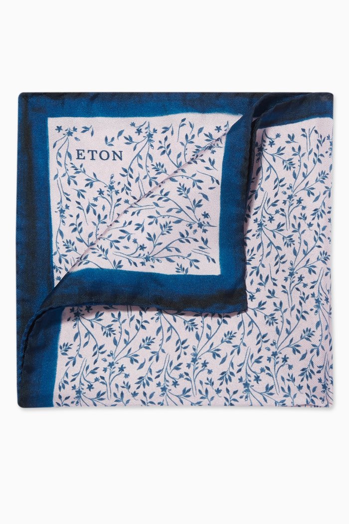 

Floral Pocket Square in Silk, Blue