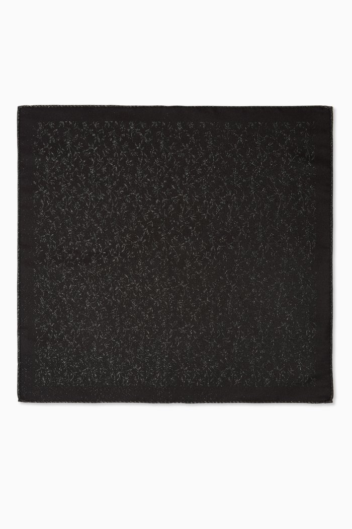 

Silver Effect Pocket Square in Silk, Black