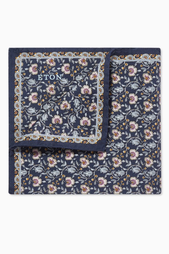 

Geometric Pocket Square in Fuji Silk, Blue