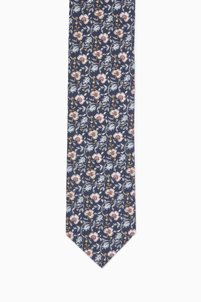 

Floral Tie in Fuji Silk, Blue
