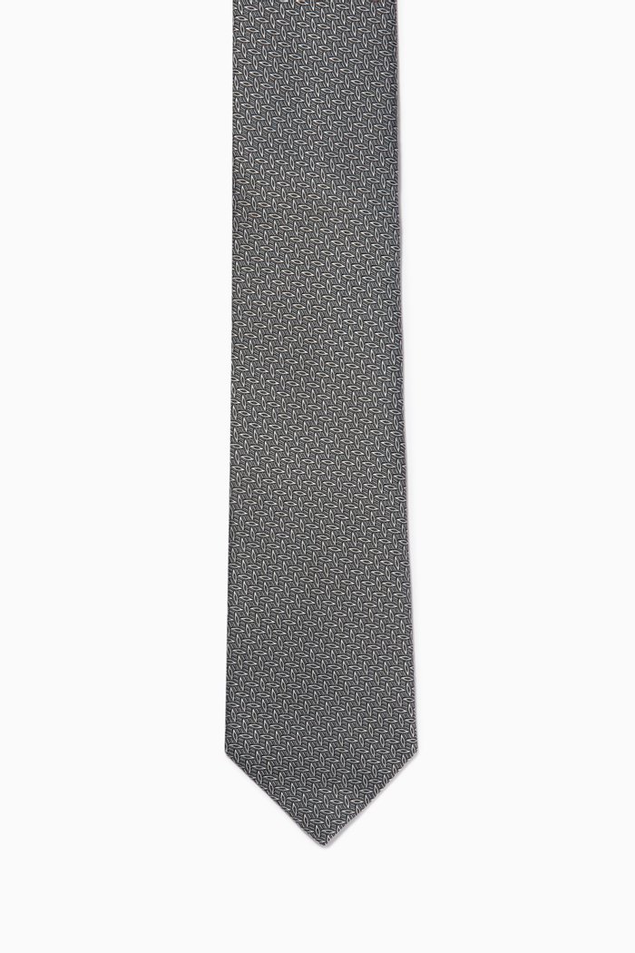 Geometric Tie in Silk, Grey