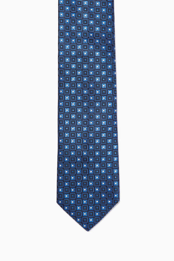 

Geometric Tie in Silk, Blue