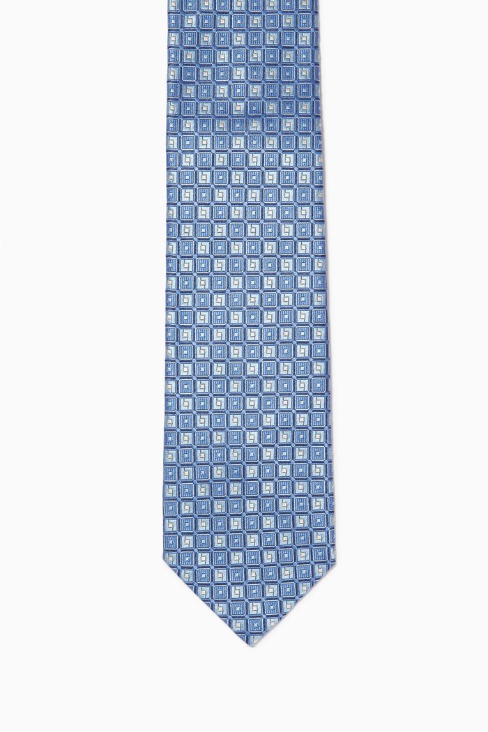 Geometric Tie in Silk, Blue