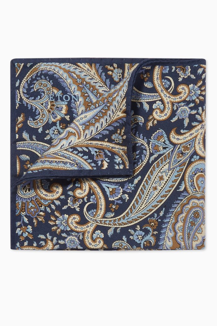 

Paisley Pocket Square in Fuji Silk, Blue