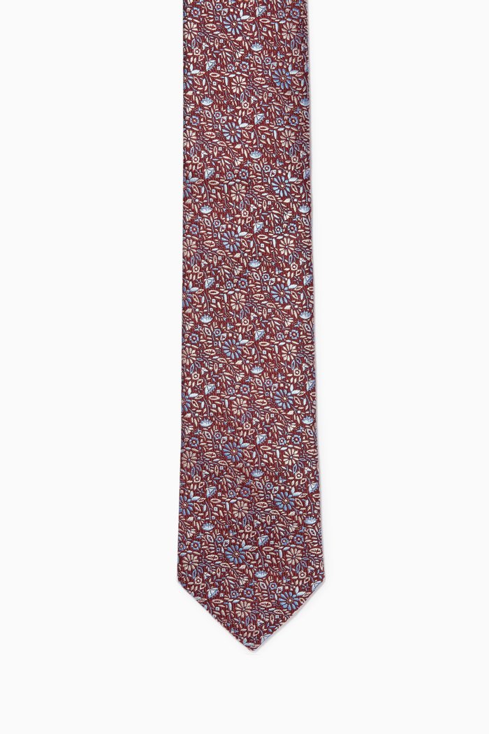 Floral Tie in Silk, Red