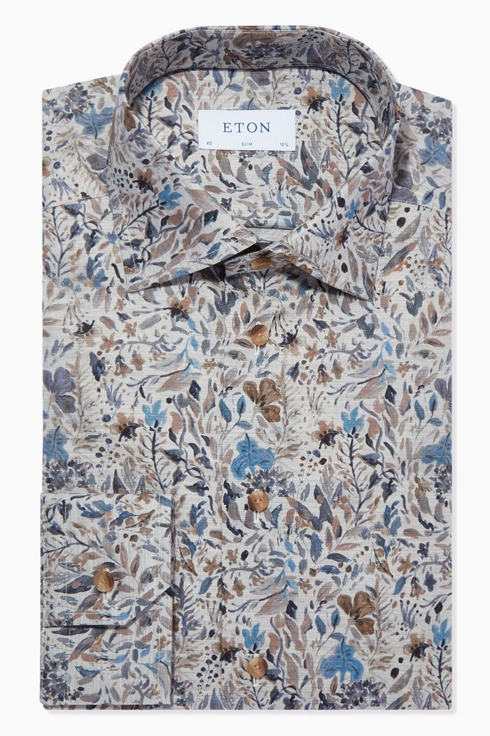 

Slim Shirt in Floral Print Fine Twill, Grey