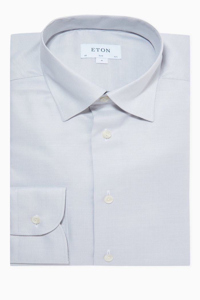 

Slim Fit Shirt in Cotton-Lyocell Stretch, Grey