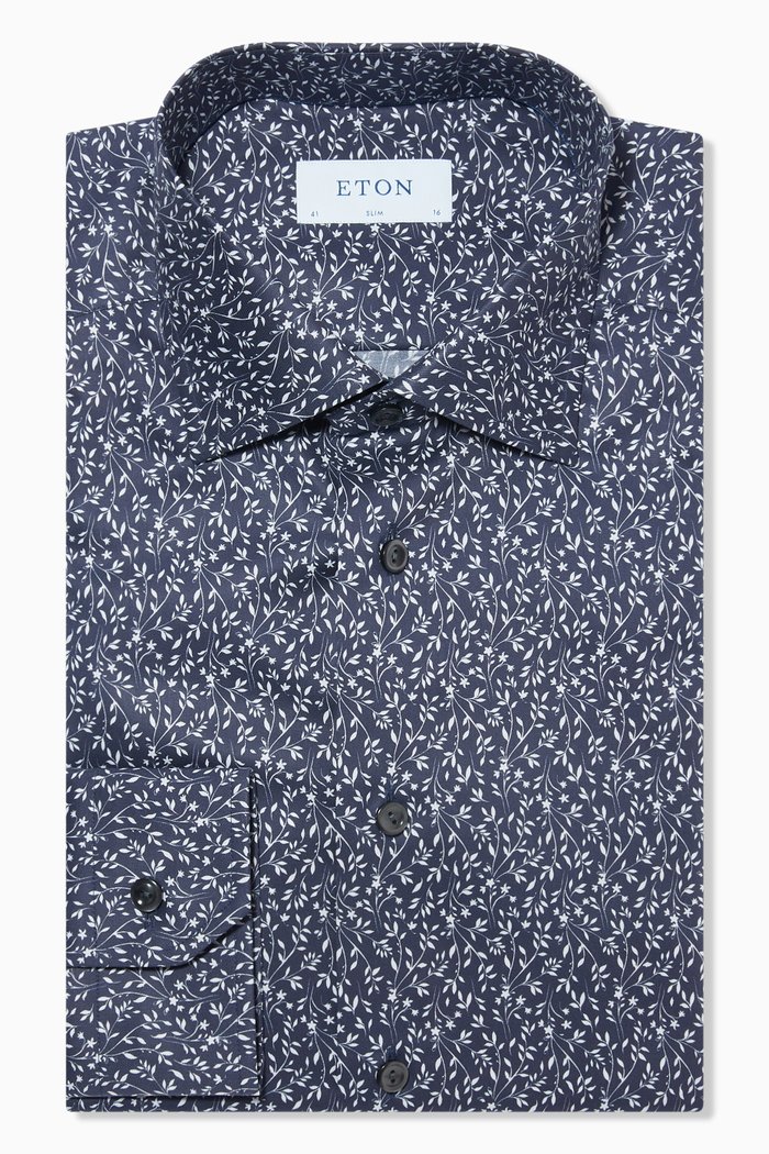 

Slim-Fit Floral Shirt in Signature Twill, Blue