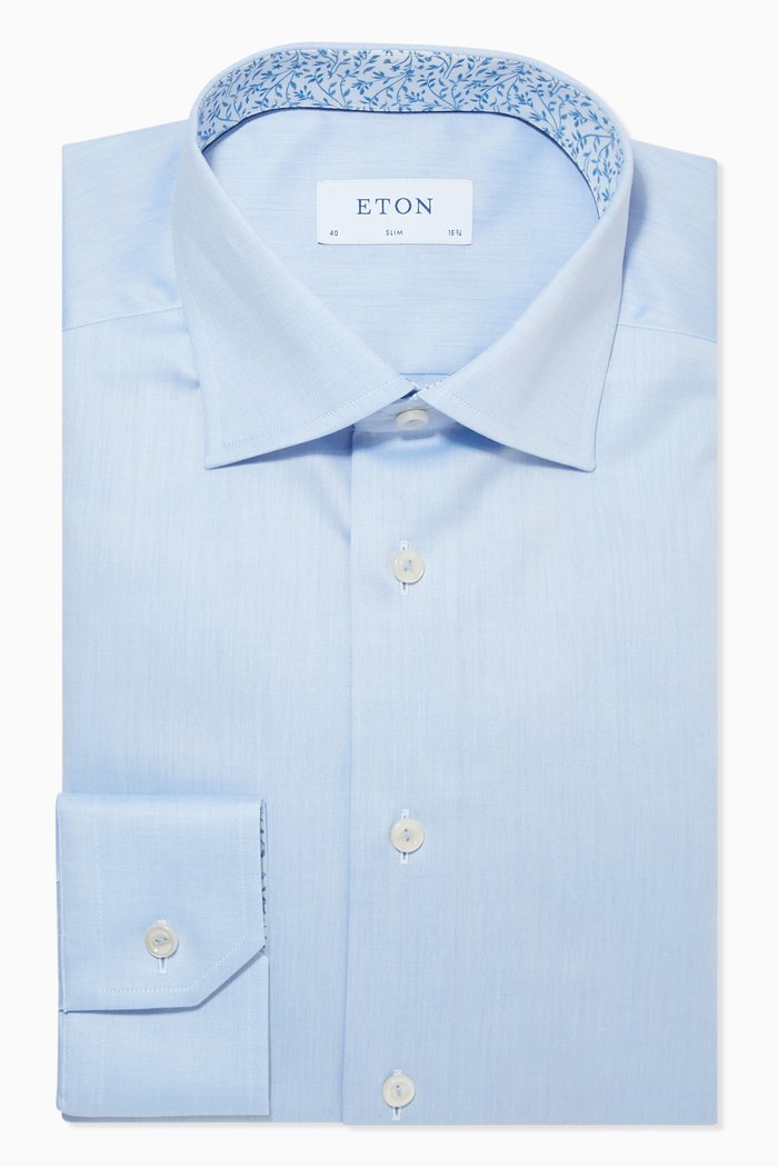 

Floral Details Slim Fit Shirt in Signature Twill, Blue