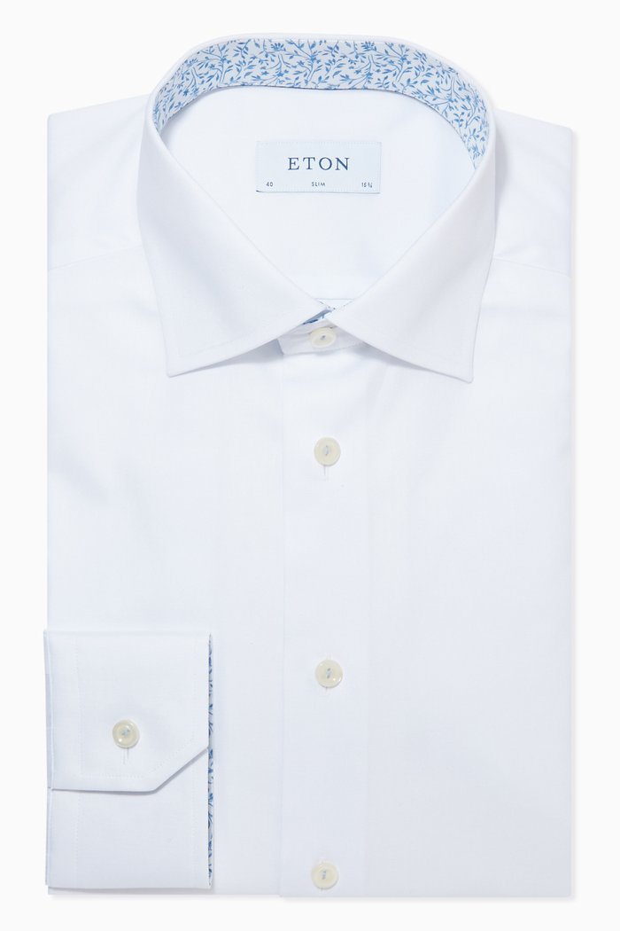 

Floral Details Slim Fit Shirt in Signature Twill, White