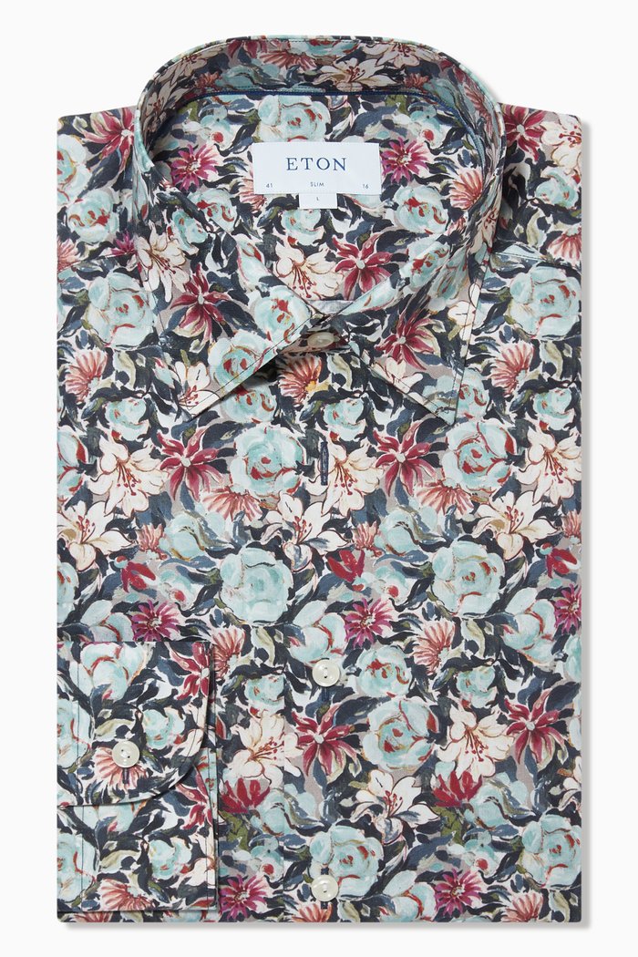 

Slim-Fit Floral Shirt in Cotton Blend, Multicolour