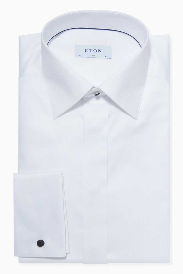 

Slim Fit Tuxedo Shirt in Stretch Twill, White