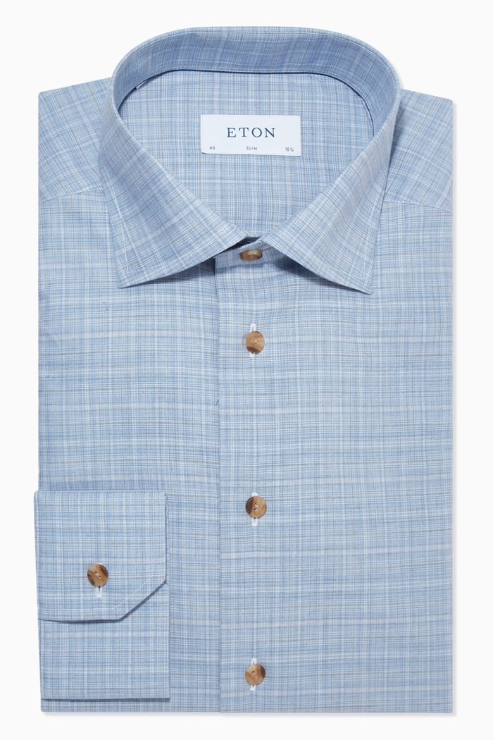 

Plaid Slim Fit Shirt in Fine Twill, Blue
