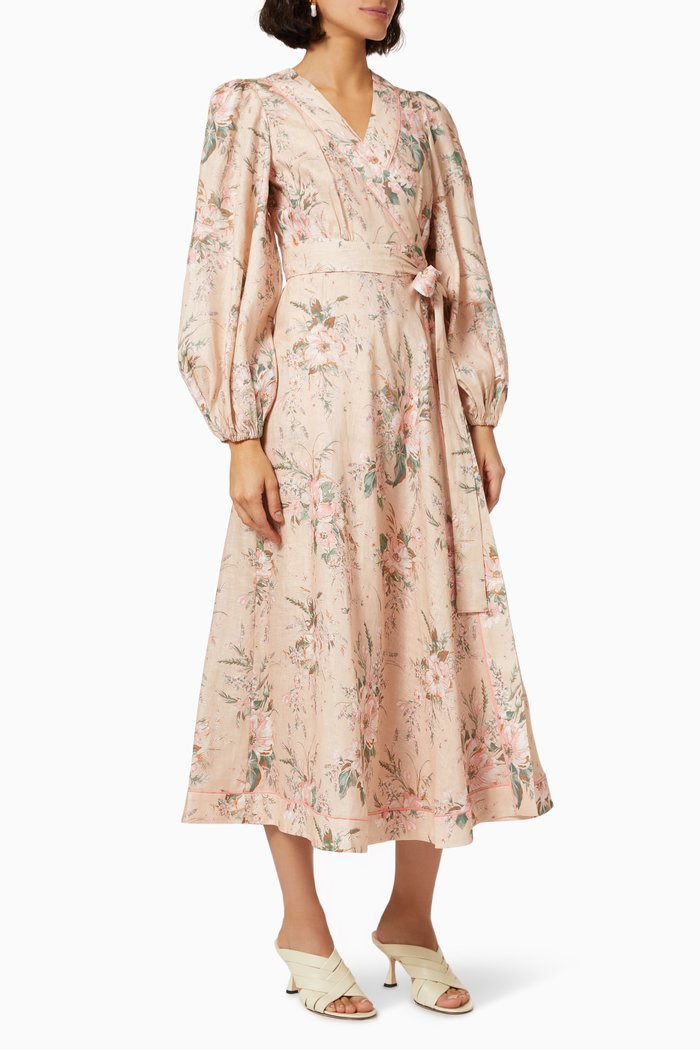 

Moonshine Wrap Long Dress in Linen, Pink