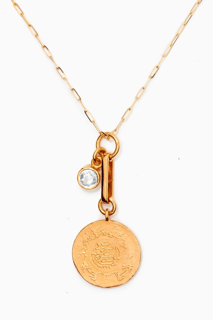 

Mini 1/4 Saudi 'Jeneh' Necklace with Diamond in 21kt Yellow Gold