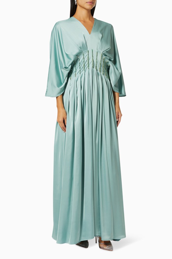 

Bead Embellished Gathered Dress, Green