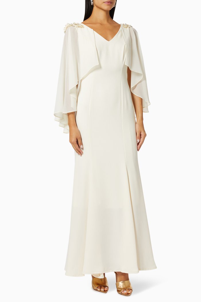 

Embellished Cape Dress, Neutral