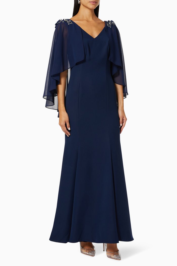 

Embellished Cape Dress, Blue