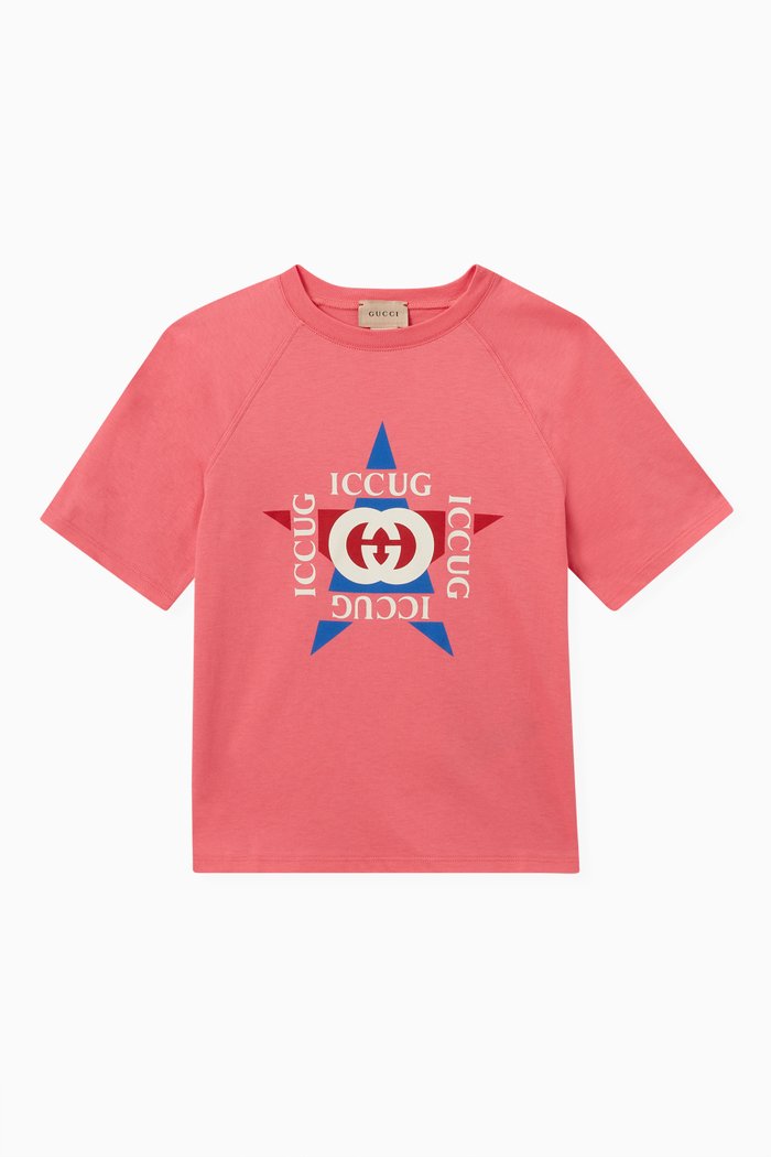 

Retro Graphic Printed T-shirt in Cotton, Pink