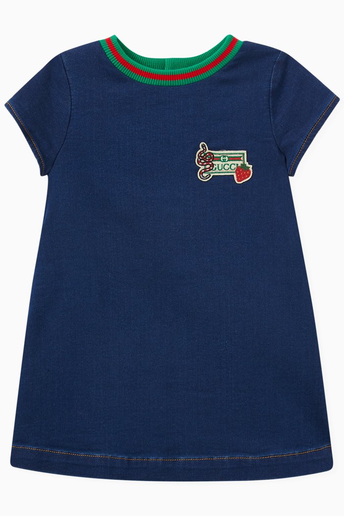 

Denim Dress with Logo Patch, Blue