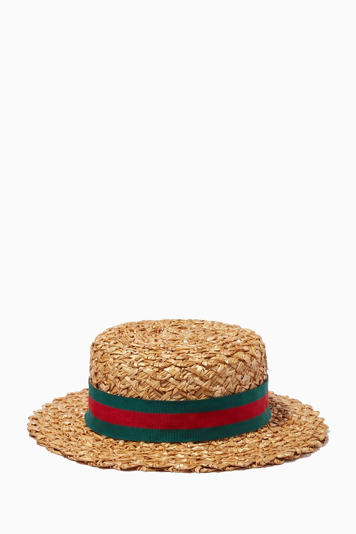 Web Ribbon Hat in Straw, Neutral