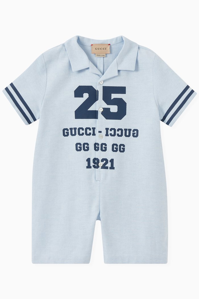 

Gucci Logo Print One-piece in Heavy Cotton Piqué, Blue